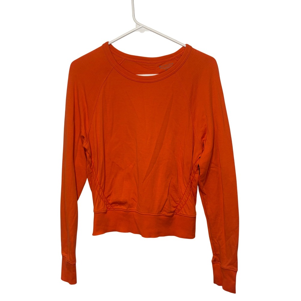 Athleta Pullover Top Women XS Orange Ruched Raglan Long Sleeve Cotton Athleisure